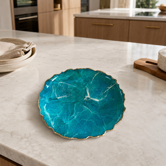 Ocean colors Platter 12" geode design epoxy resin