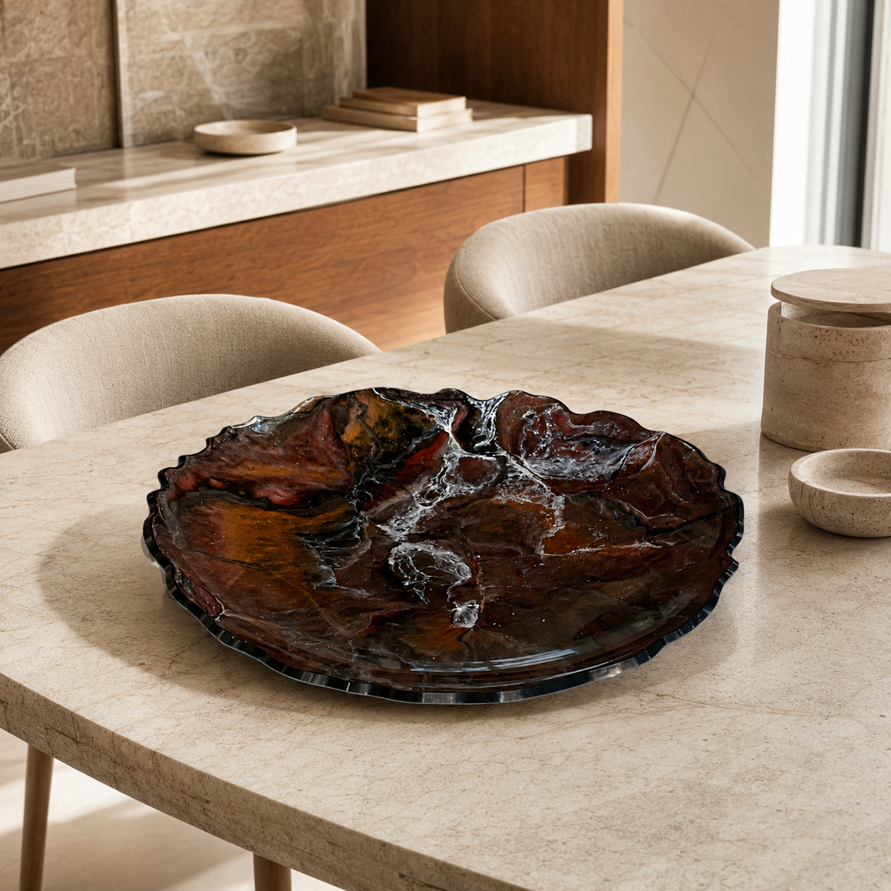 Black, Bronze and Copper Platter 12" geode design epoxy resin