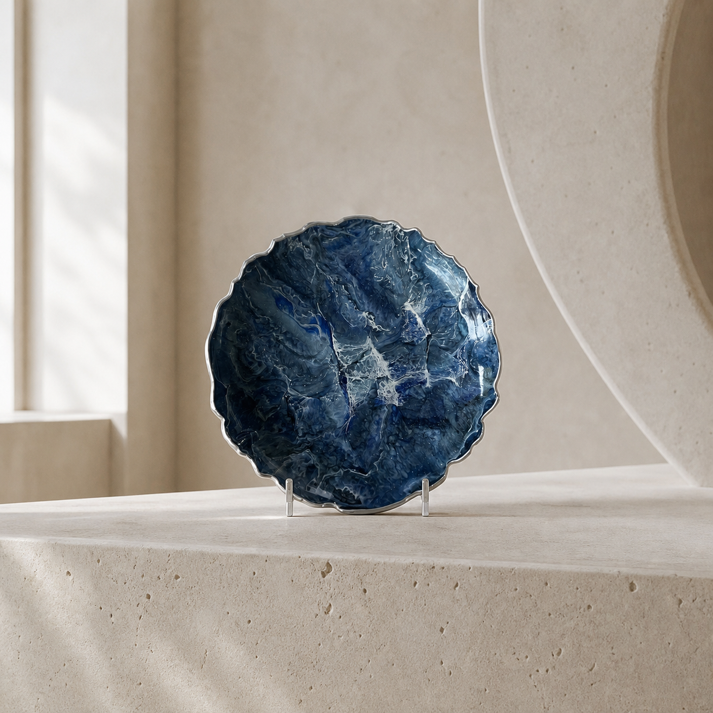 Blue Platter 12" geode design epoxy resin