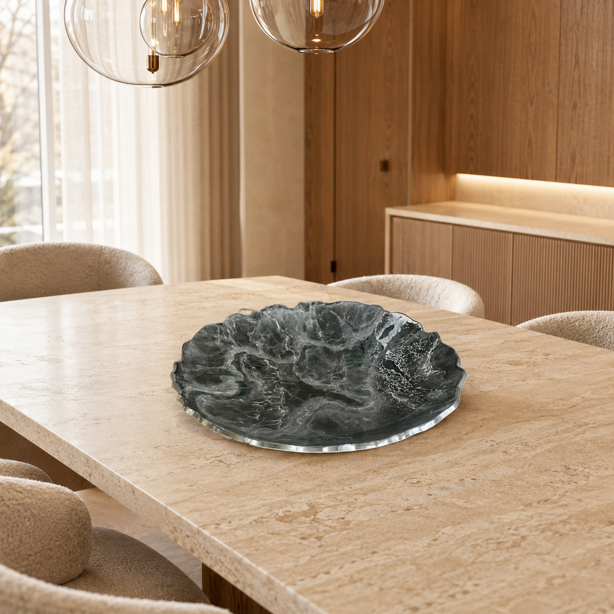Silver and Grey Platter 12" geode design epoxy resin