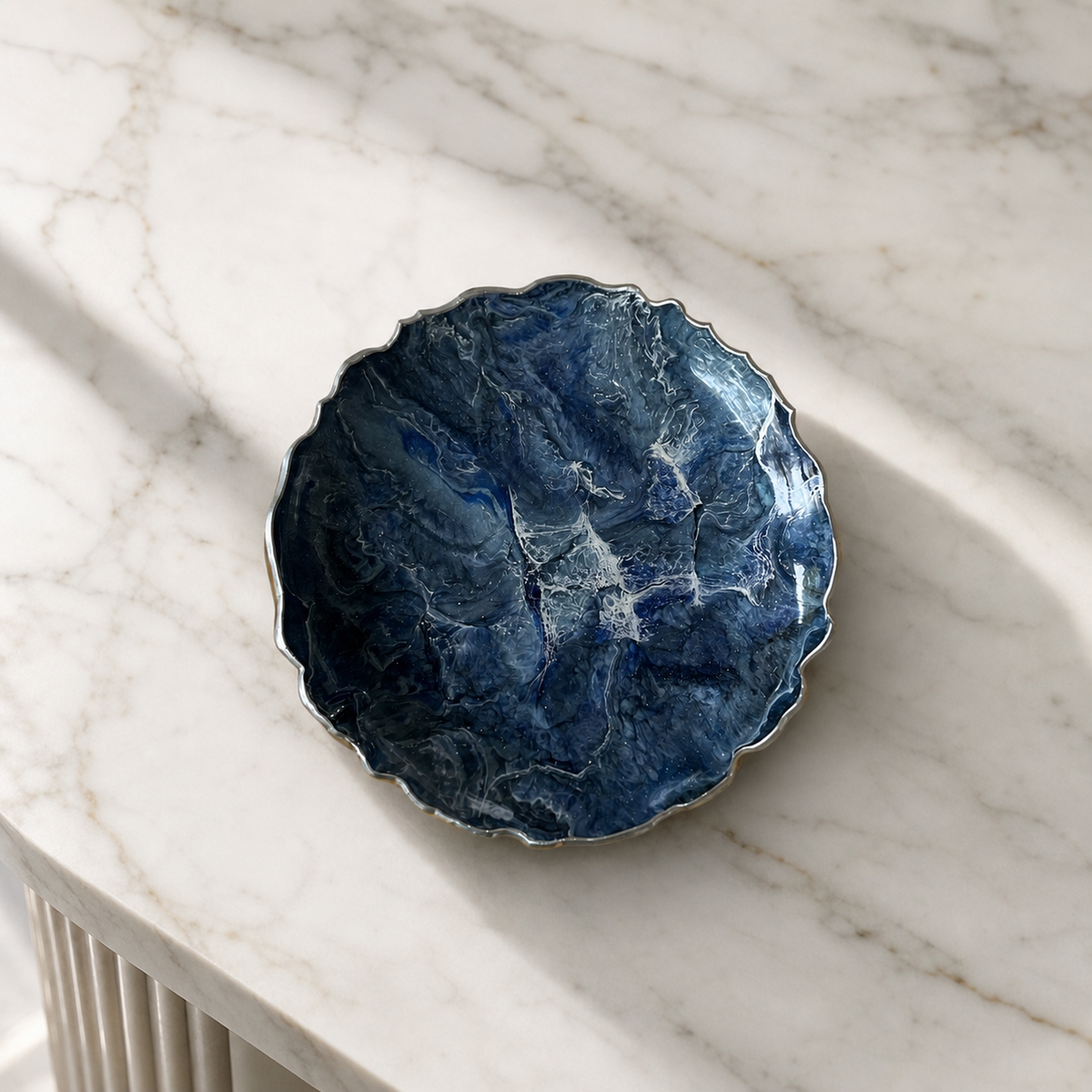 Blue Platter 12" geode design epoxy resin