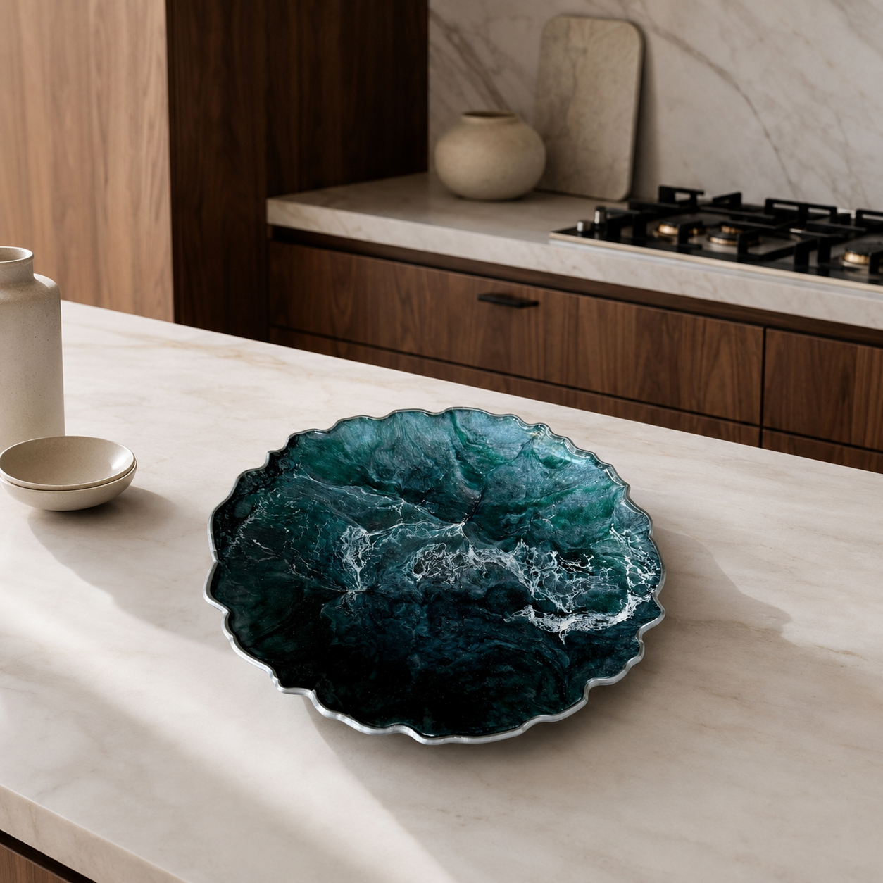 Teal and Silver Platter 12" geode design epoxy resin
