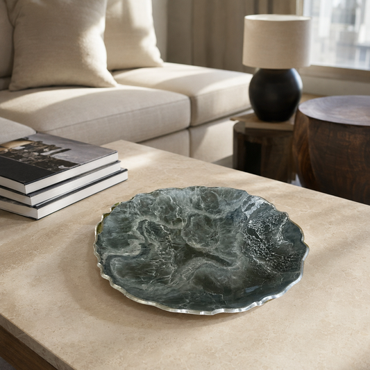 Silver and Grey Platter 12" geode design epoxy resin