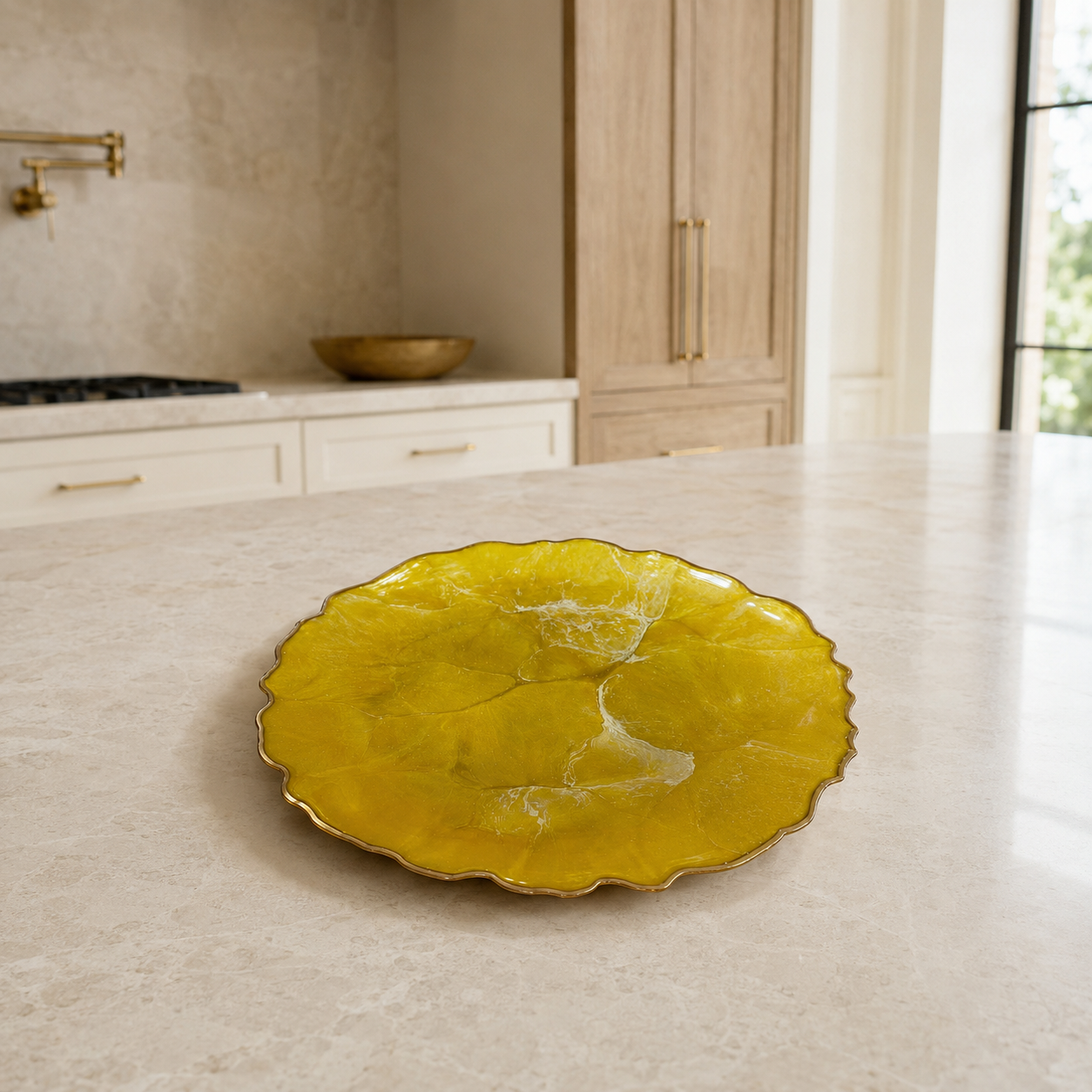 Yellow Platter 12" geode design epoxy resin