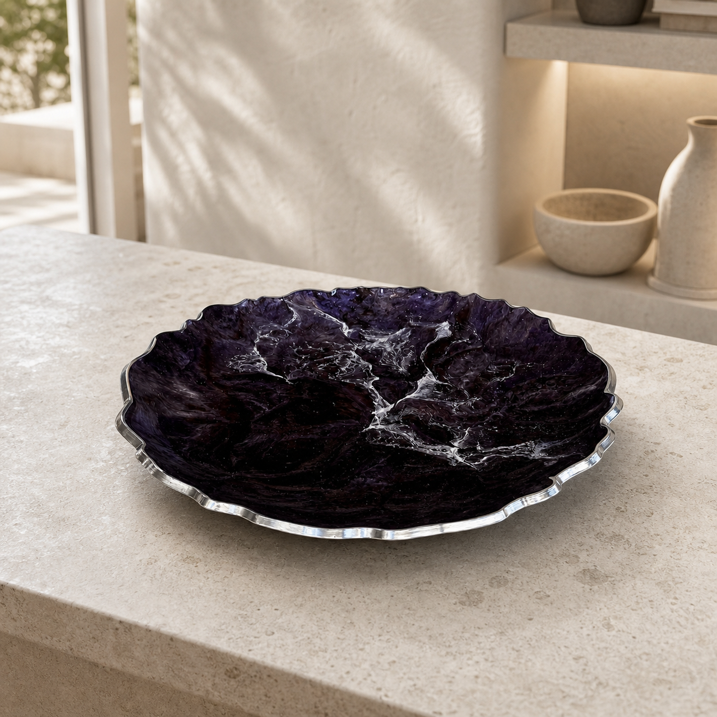 Purple and Brown Platter 12" geode design epoxy resin