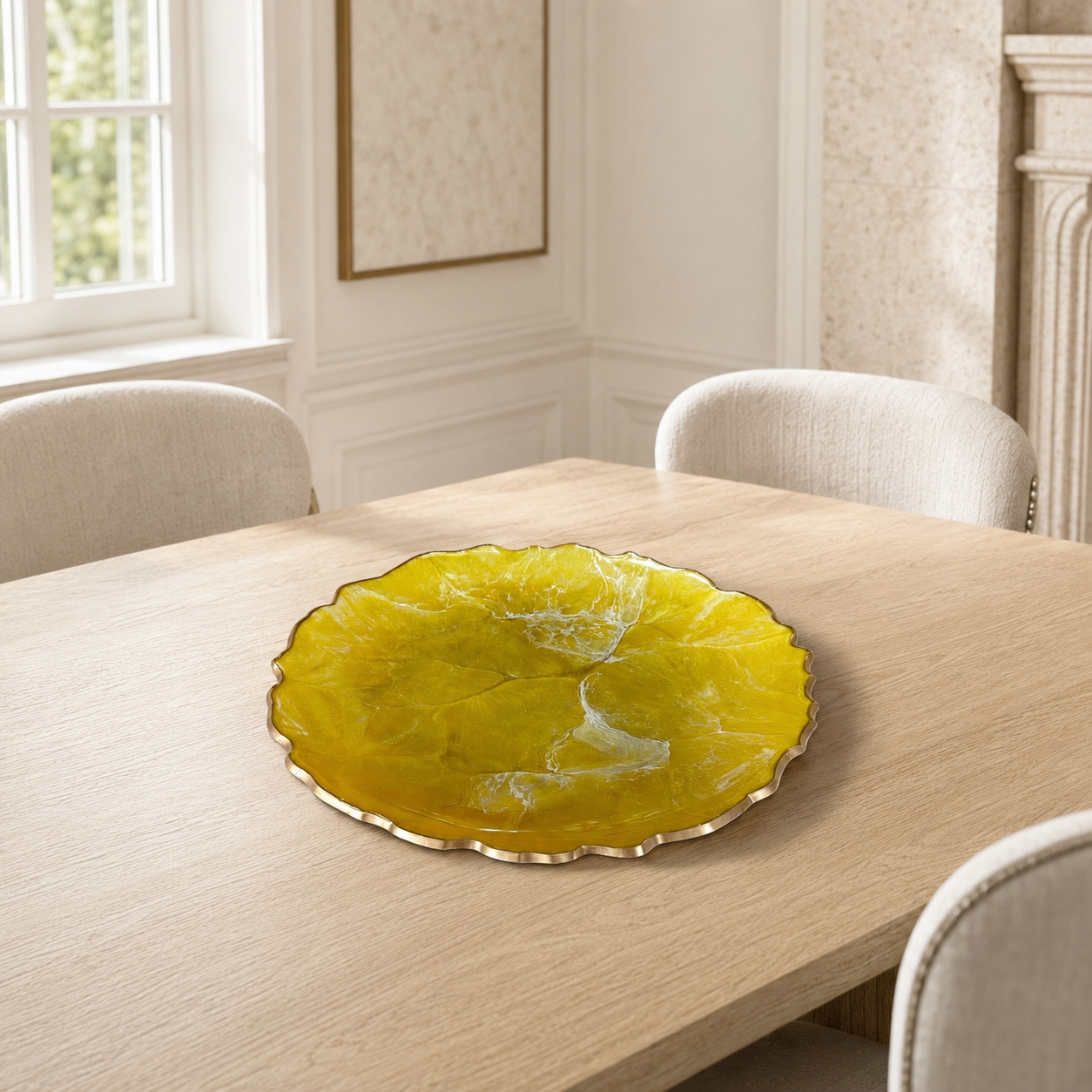 Yellow Platter 12" geode design epoxy resin
