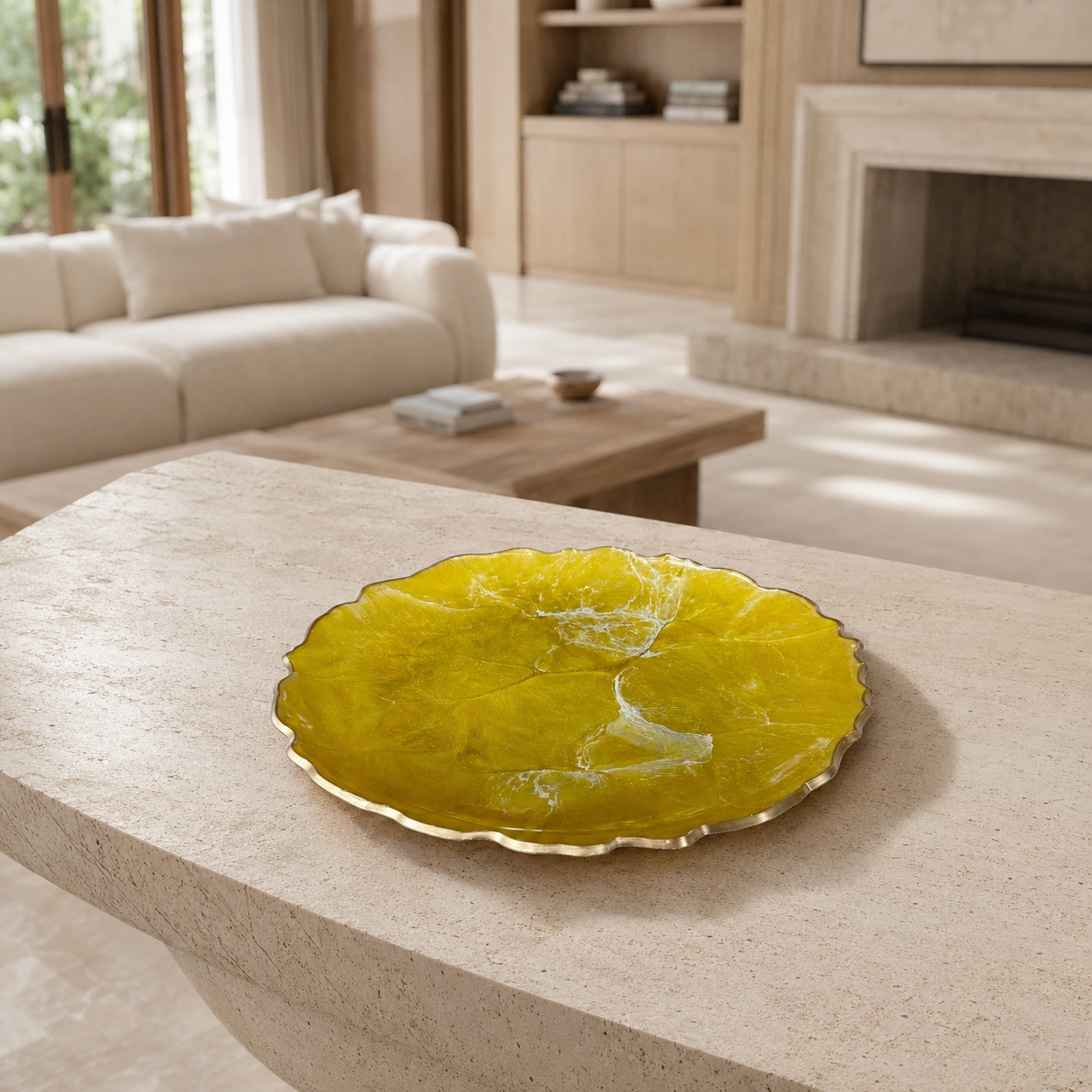 Yellow Platter 12" geode design epoxy resin