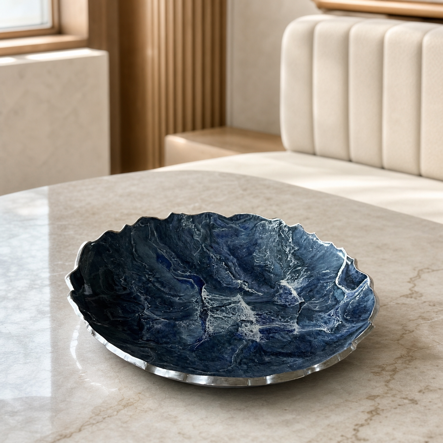 Blue Platter 12" geode design epoxy resin