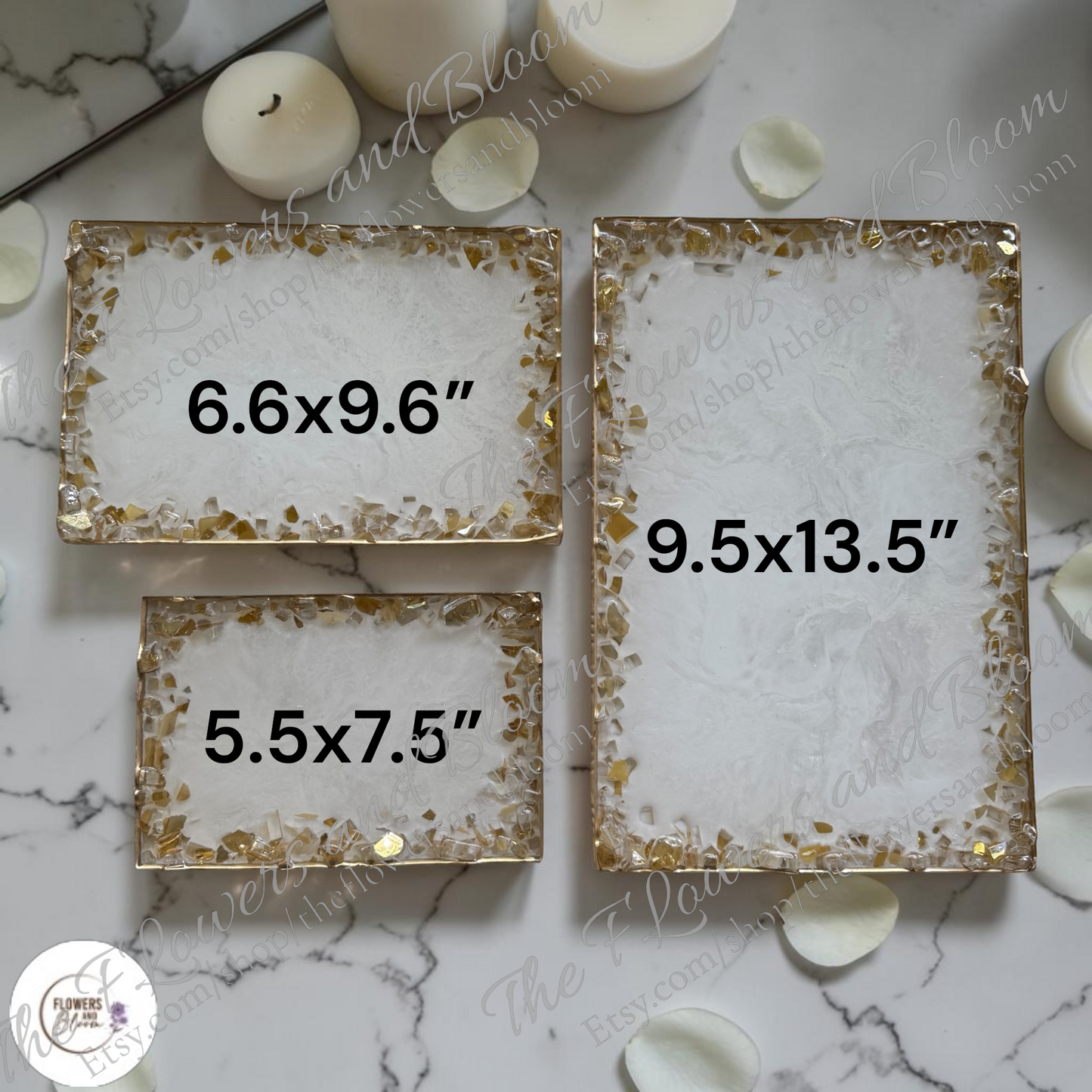 White rectangle tray handmade epoxy resin geode design, 3 sizes