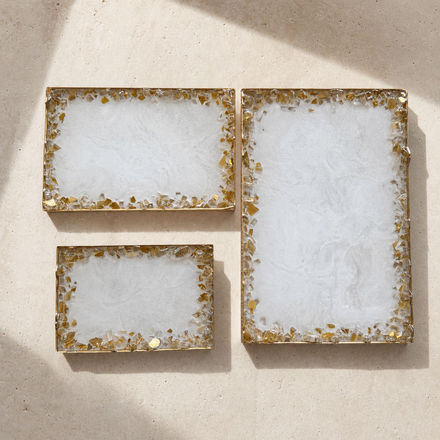 White rectangle tray handmade epoxy resin geode design, 3 sizes
