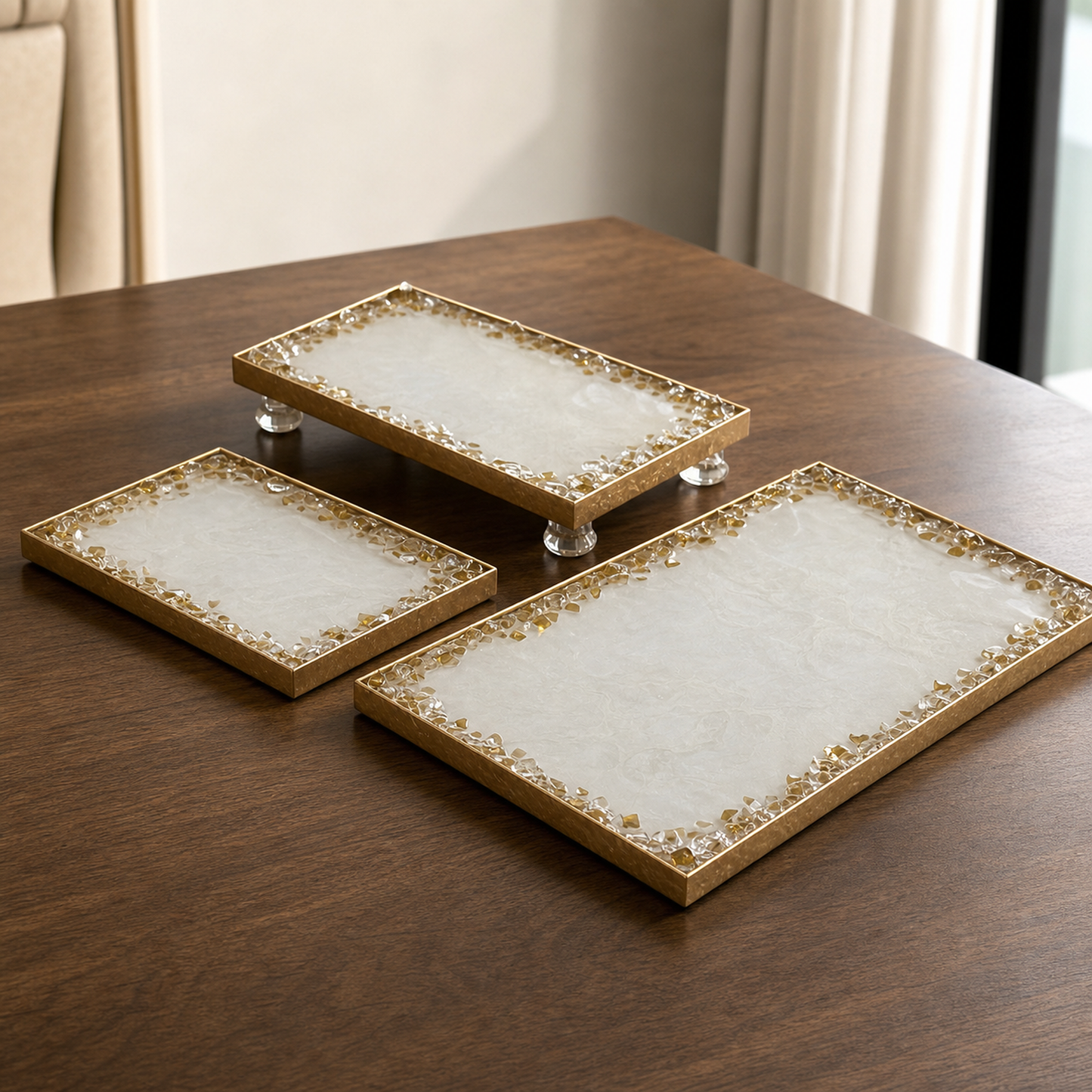 White rectangle tray handmade epoxy resin geode design, 3 sizes