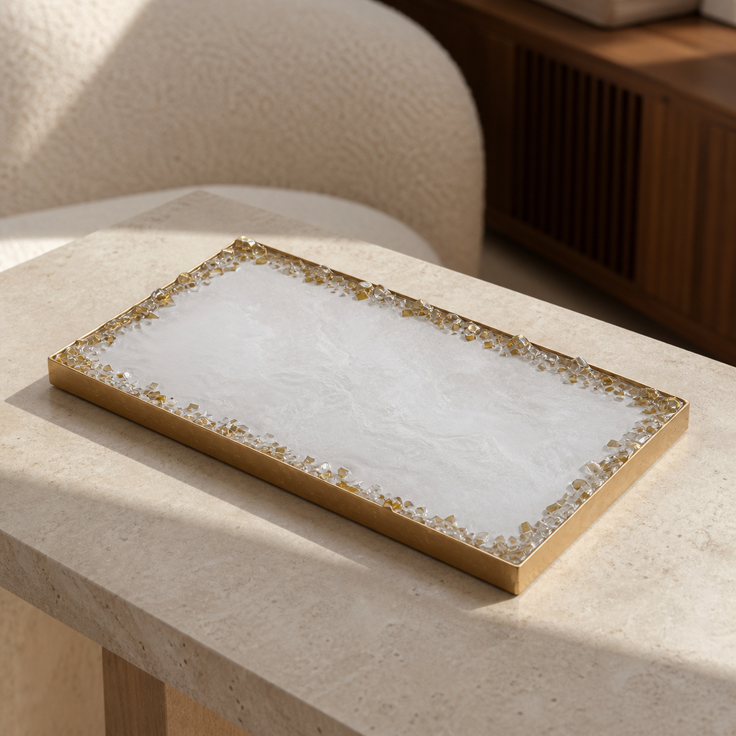 White rectangle tray handmade epoxy resin geode design, 3 sizes