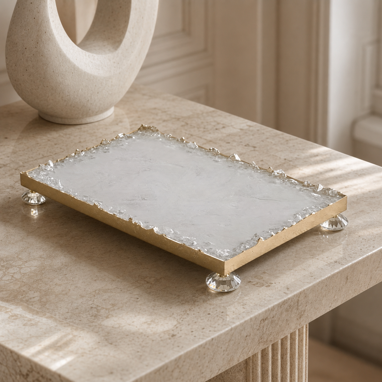 White rectangle tray handmade epoxy resin geode design, 3 sizes