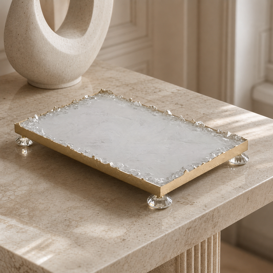 White rectangle tray handmade epoxy resin geode design, 3 sizes