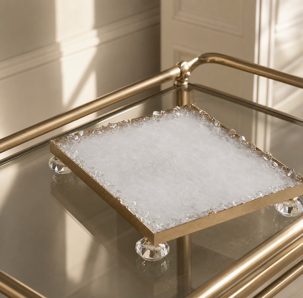White rectangle tray handmade epoxy resin geode design, 3 sizes
