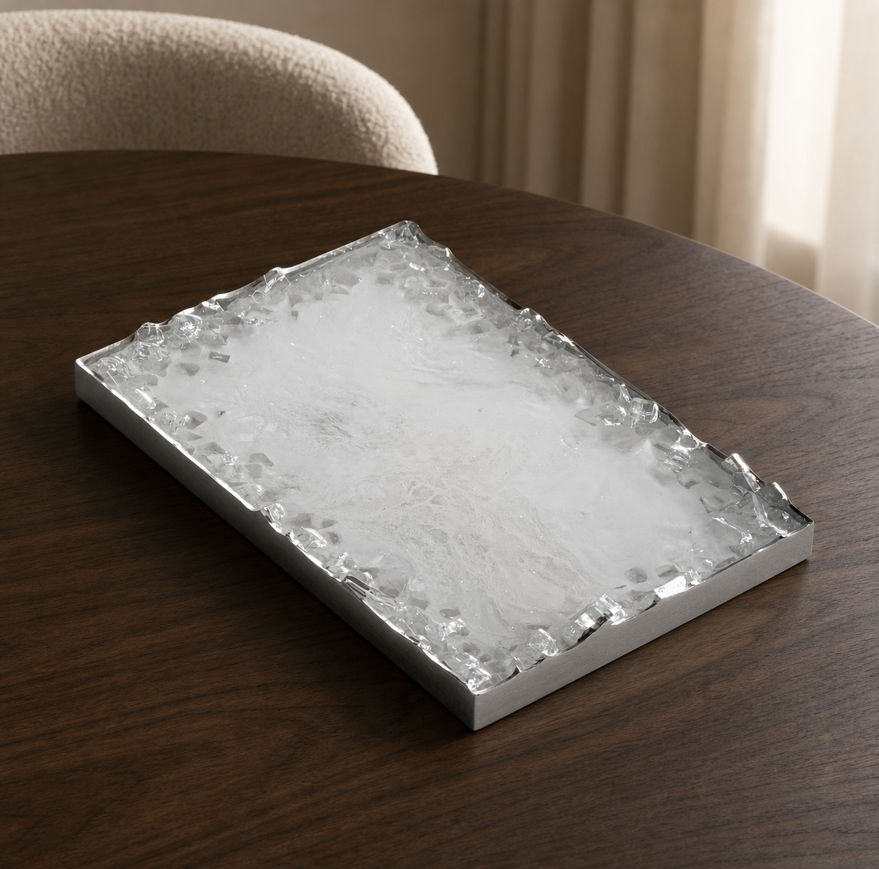 White rectangle tray handmade epoxy resin geode design, 3 sizes