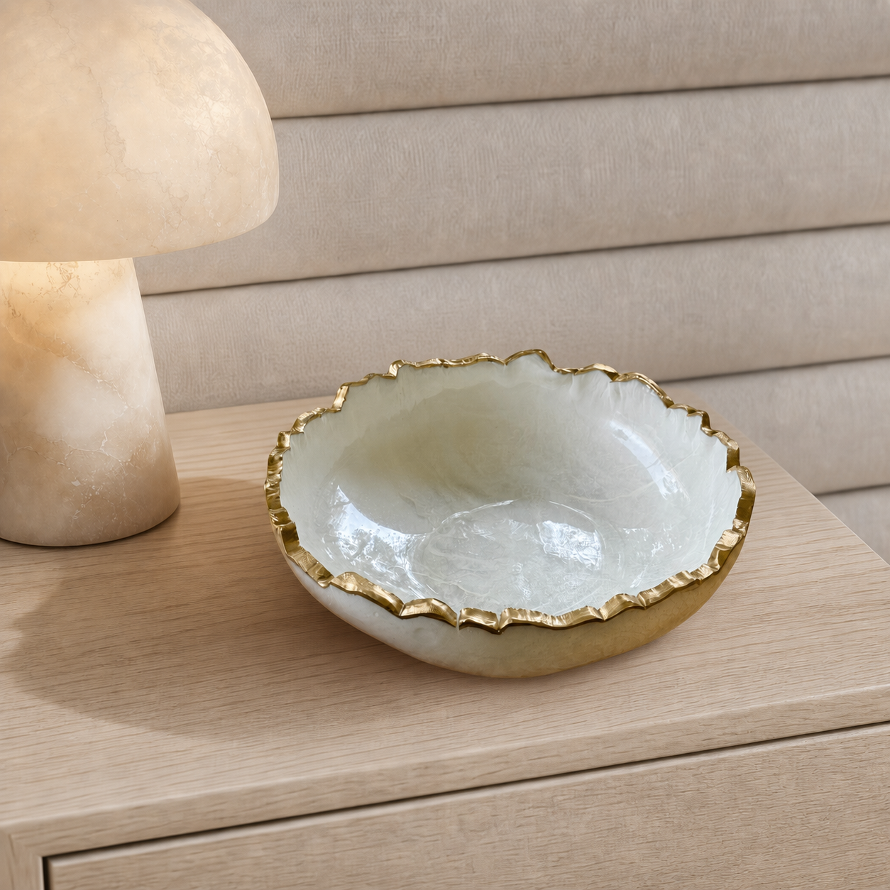 Small White bowl, 8x2" geode design epoxy resin