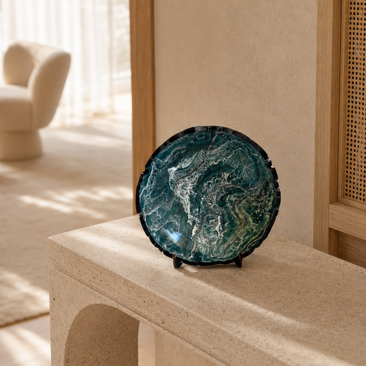 Small Teal and Silver bowl, 8x2" geode design epoxy resin