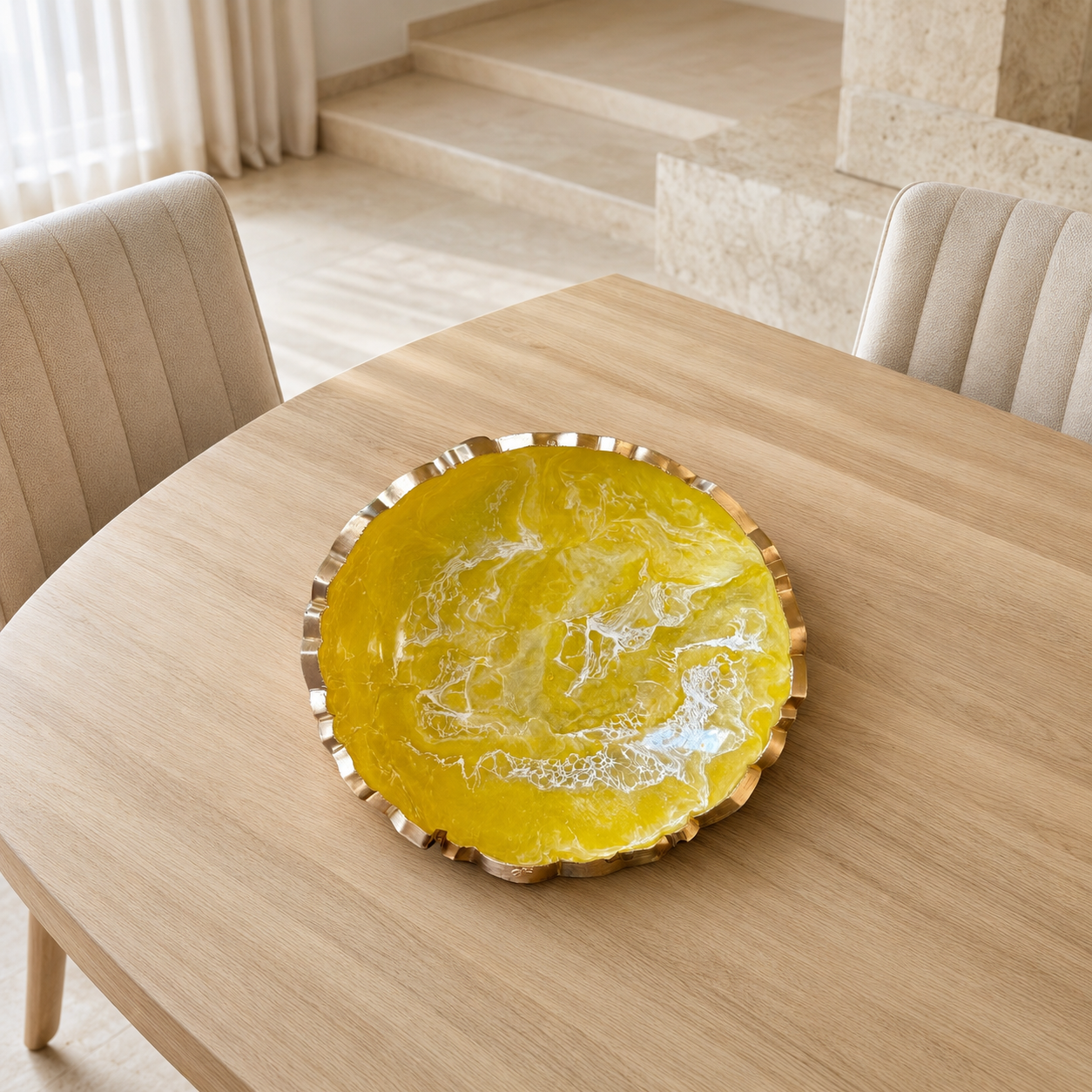 Small Yellow bowl, 8x2" geode design epoxy resin