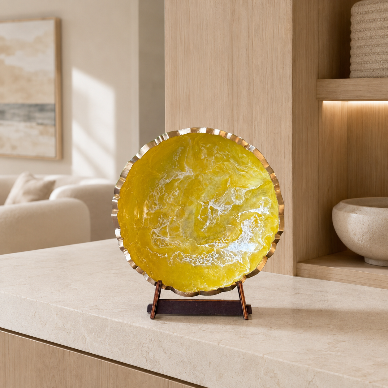 Small Yellow bowl, 8x2" geode design epoxy resin