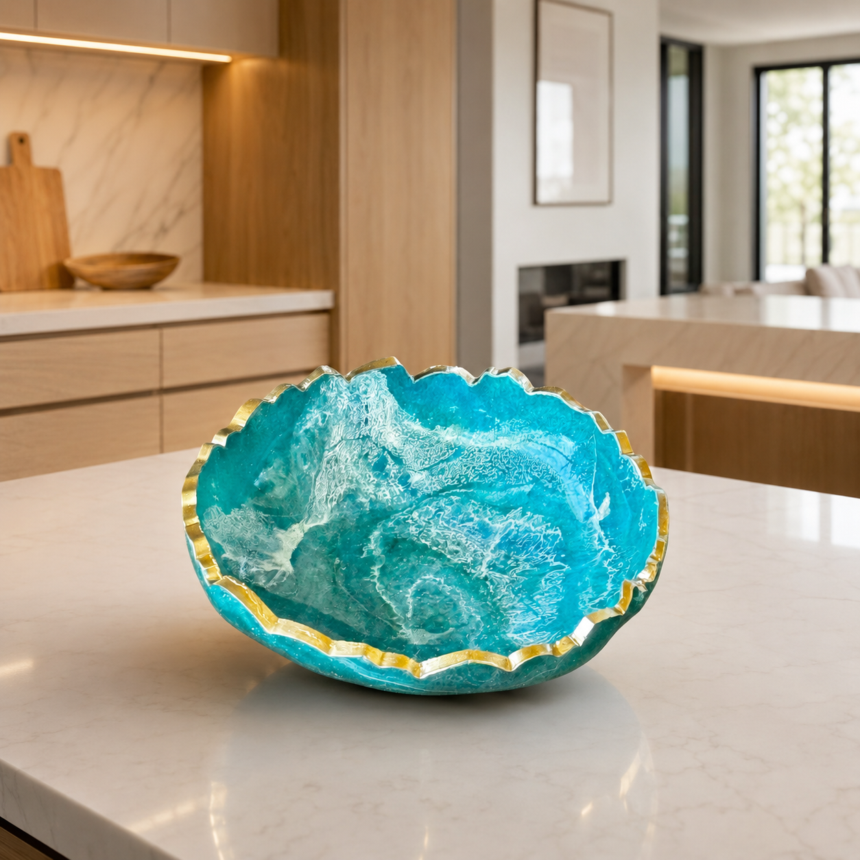 Small Ocean colors bowl, 8x2" geode design epoxy resin