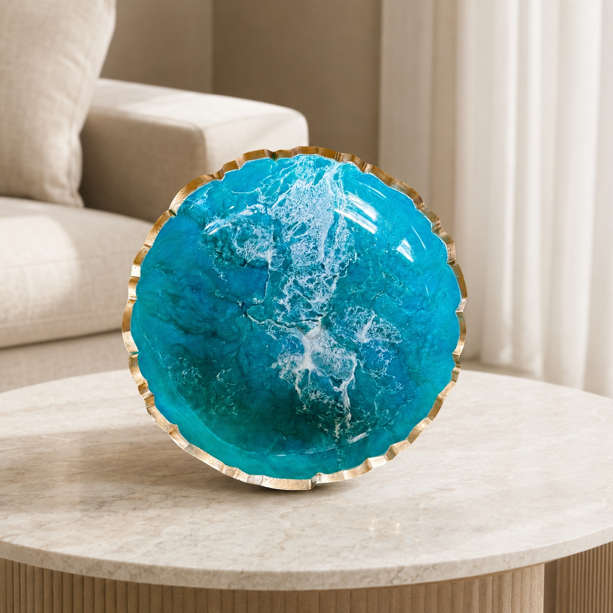 Small Ocean colors bowl, 8x2" geode design epoxy resin