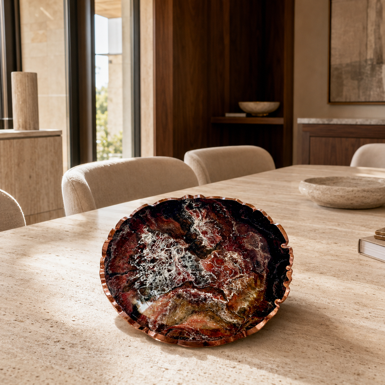 Small Black, Bronze and Copper bowl, 8x2" geode design epoxy resin