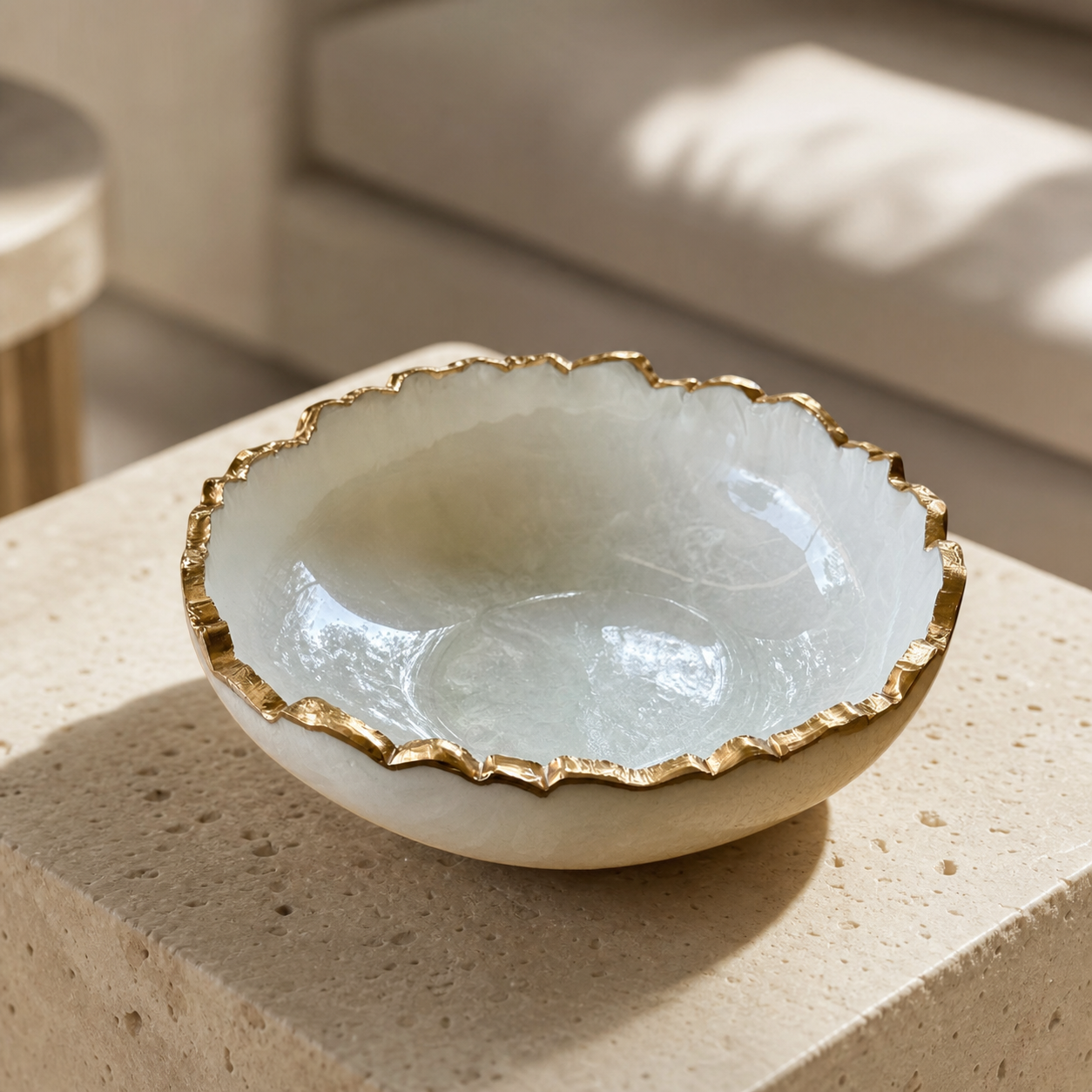 Small White bowl, 8x2" geode design epoxy resin
