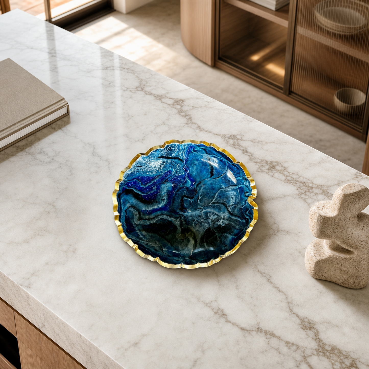 Small Blue bowl, 8x2" geode design epoxy resin