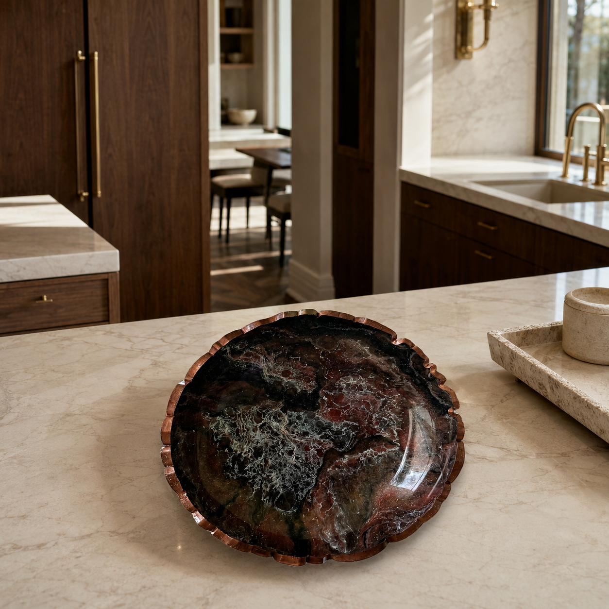 Small Black, Bronze and Copper bowl, 8x2" geode design epoxy resin