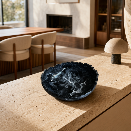 Small Black bowl, 8x2" geode design epoxy resin