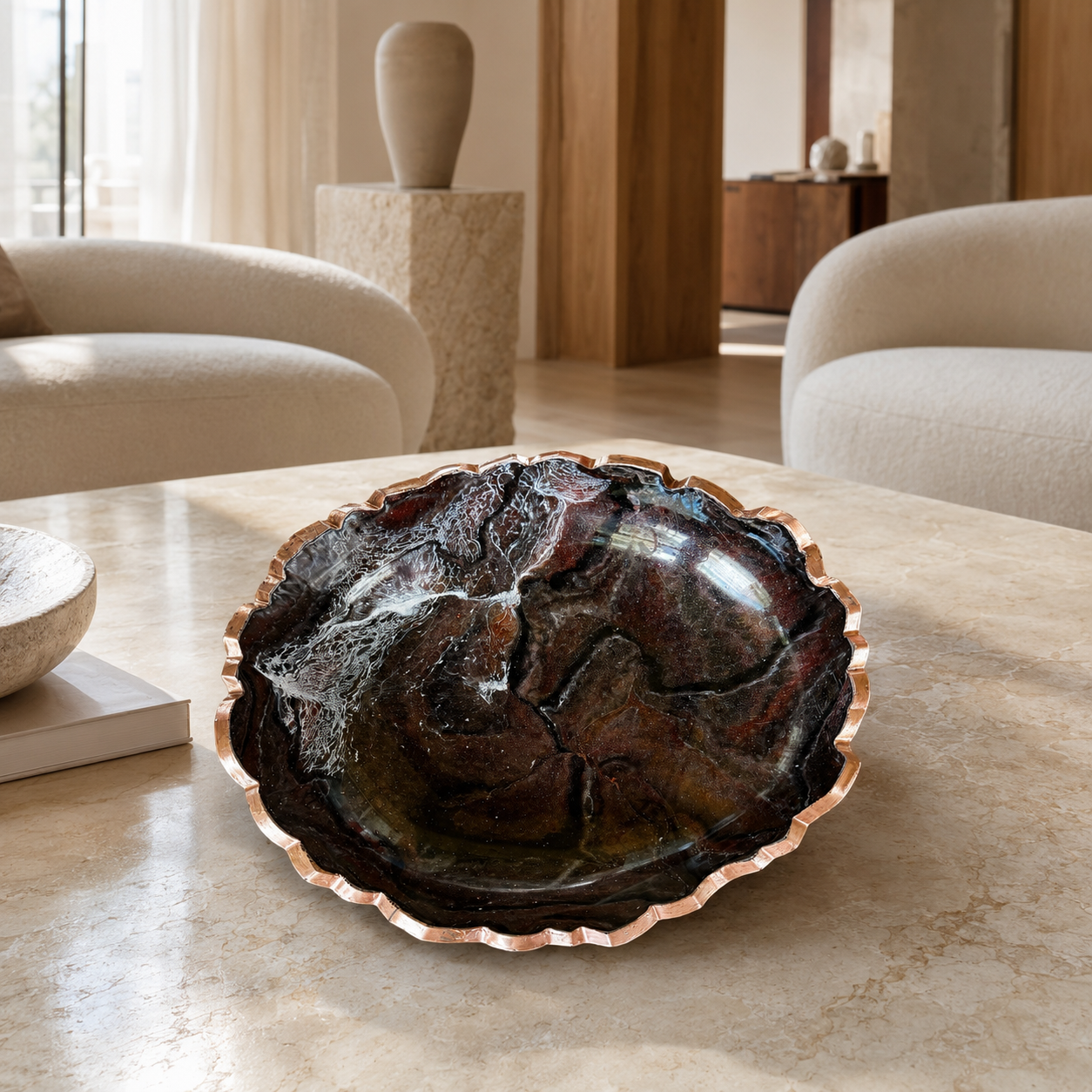 Small Black, Bronze and Copper bowl, 8x2" geode design epoxy resin