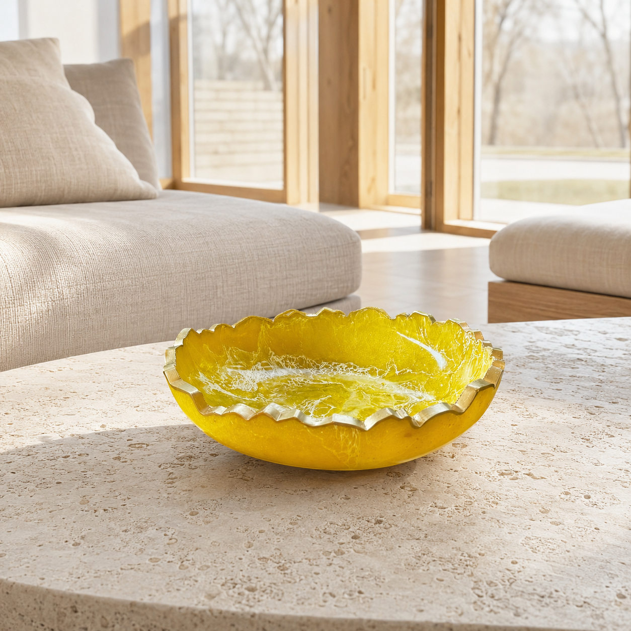 Small Yellow bowl, 8x2" geode design epoxy resin