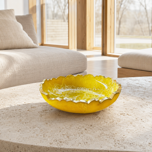Small Yellow bowl, 8x2" geode design epoxy resin