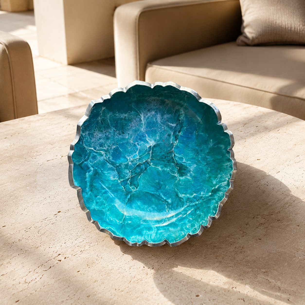 Small Ocean colors bowl, 8x2" geode design epoxy resin