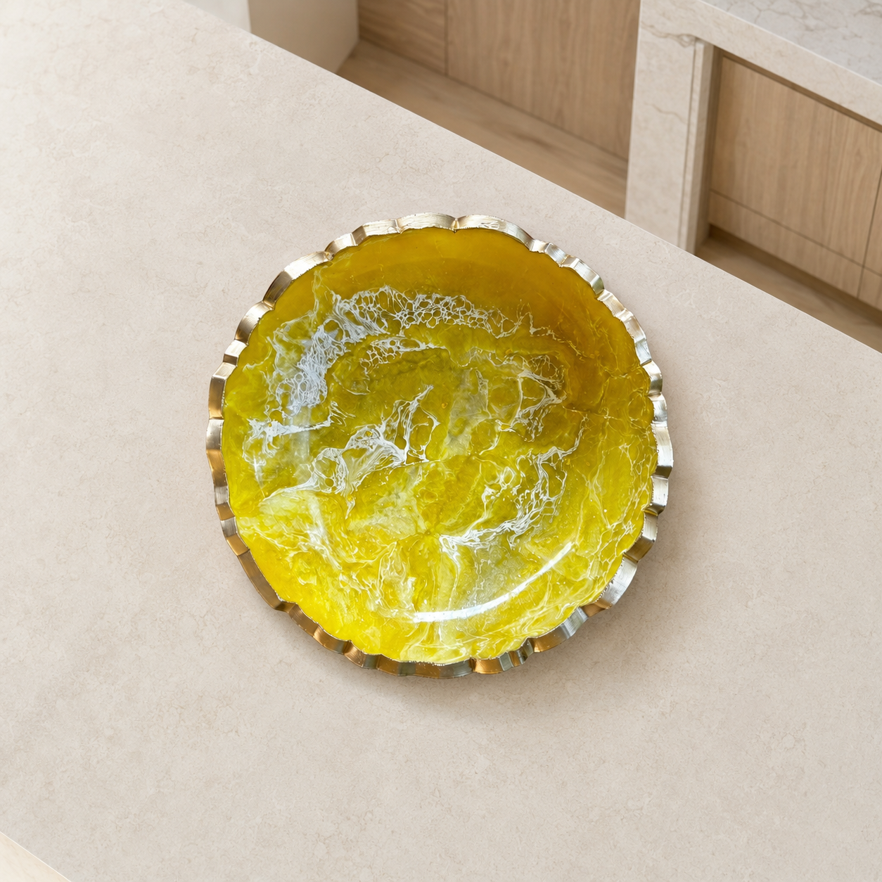 Small Yellow bowl, 8x2" geode design epoxy resin