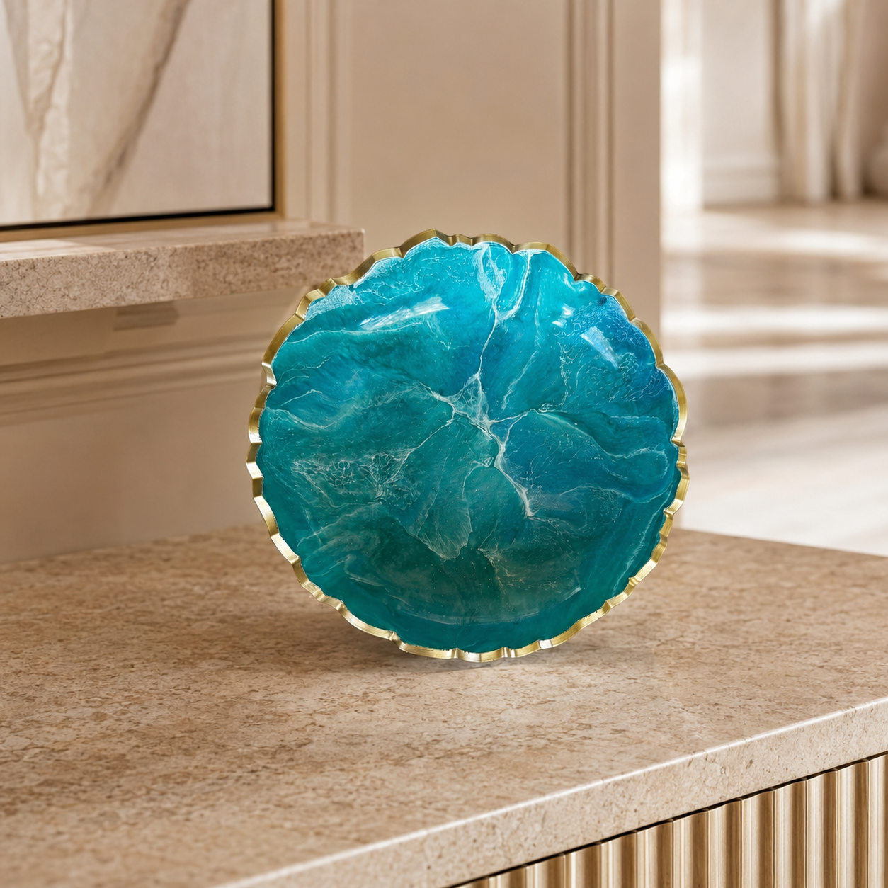 Small Ocean colors bowl, 8x2" geode design epoxy resin