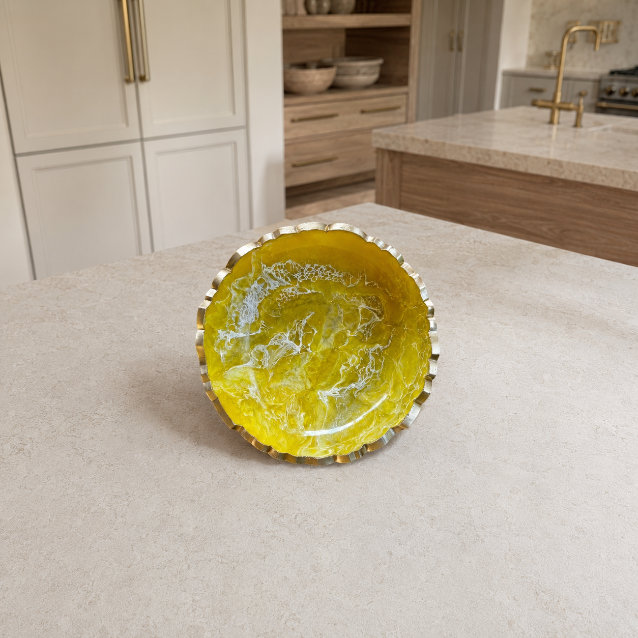 Small Yellow bowl, 8x2" geode design epoxy resin