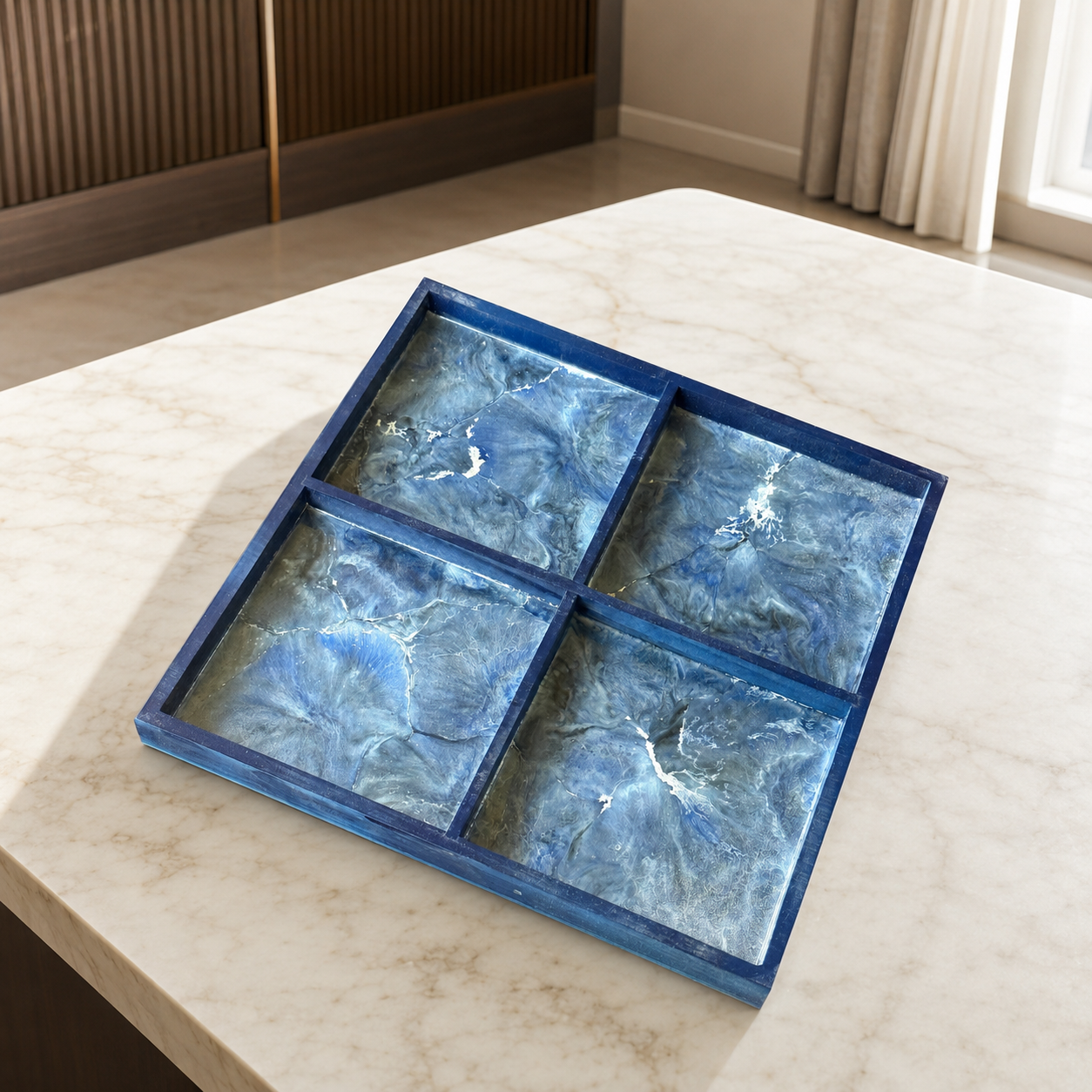 Geode Design Sectioned Serving Tray – Handmade Epoxy Resin Organizer