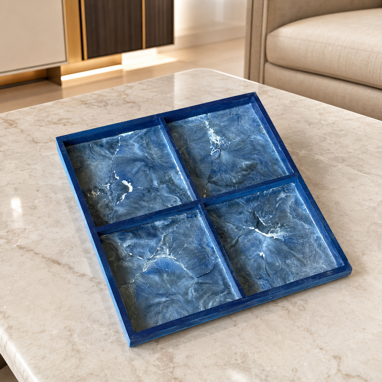 Geode Design Sectioned Serving Tray – Handmade Epoxy Resin Organizer