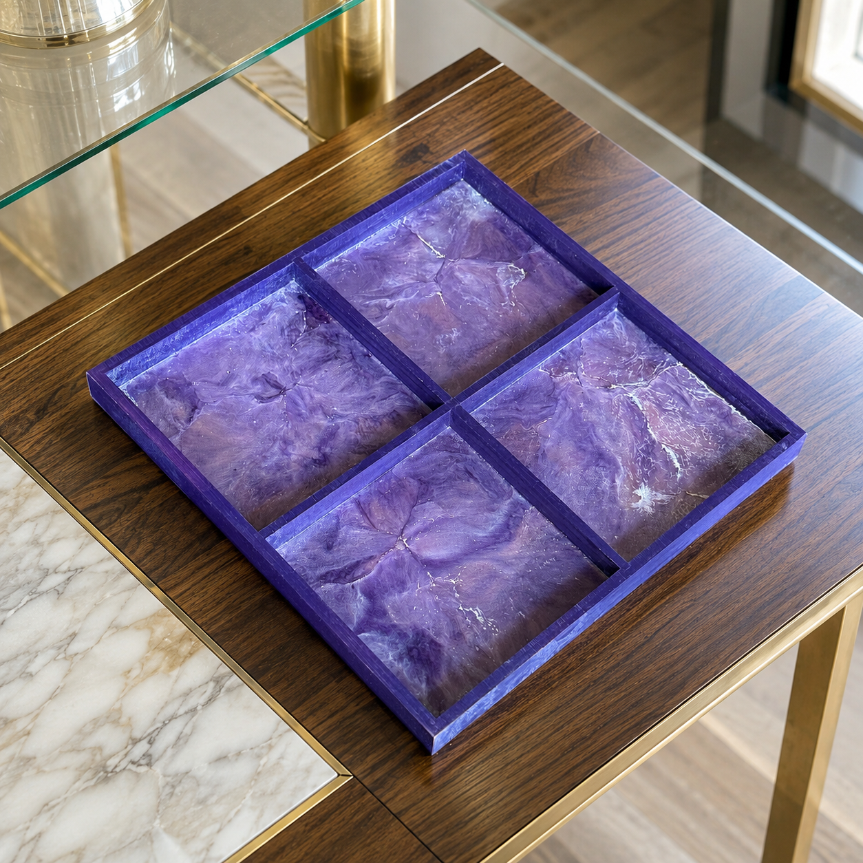 Geode Design Sectioned Serving Tray – Handmade Epoxy Resin Organizer