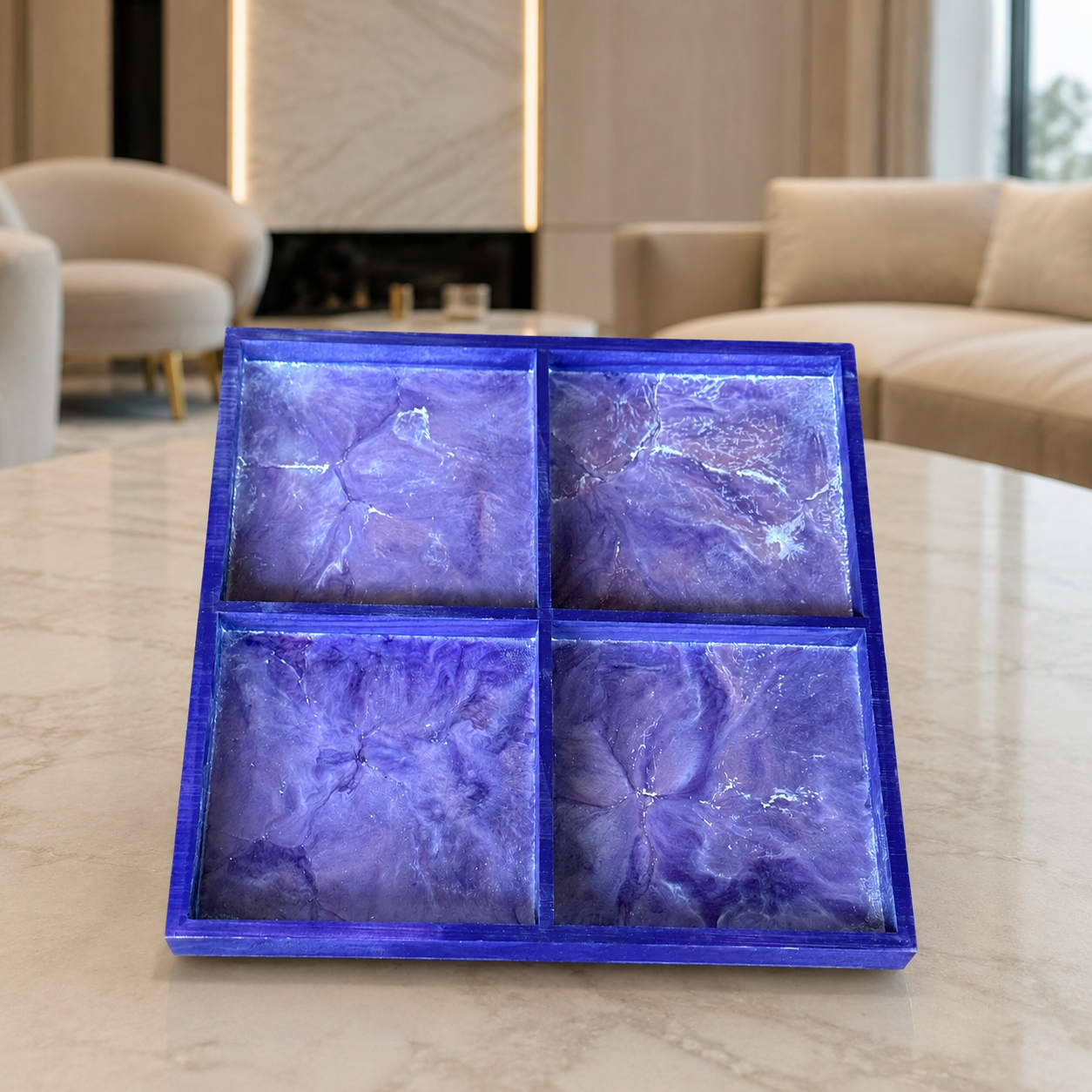 Geode Design Sectioned Serving Tray – Handmade Epoxy Resin Organizer