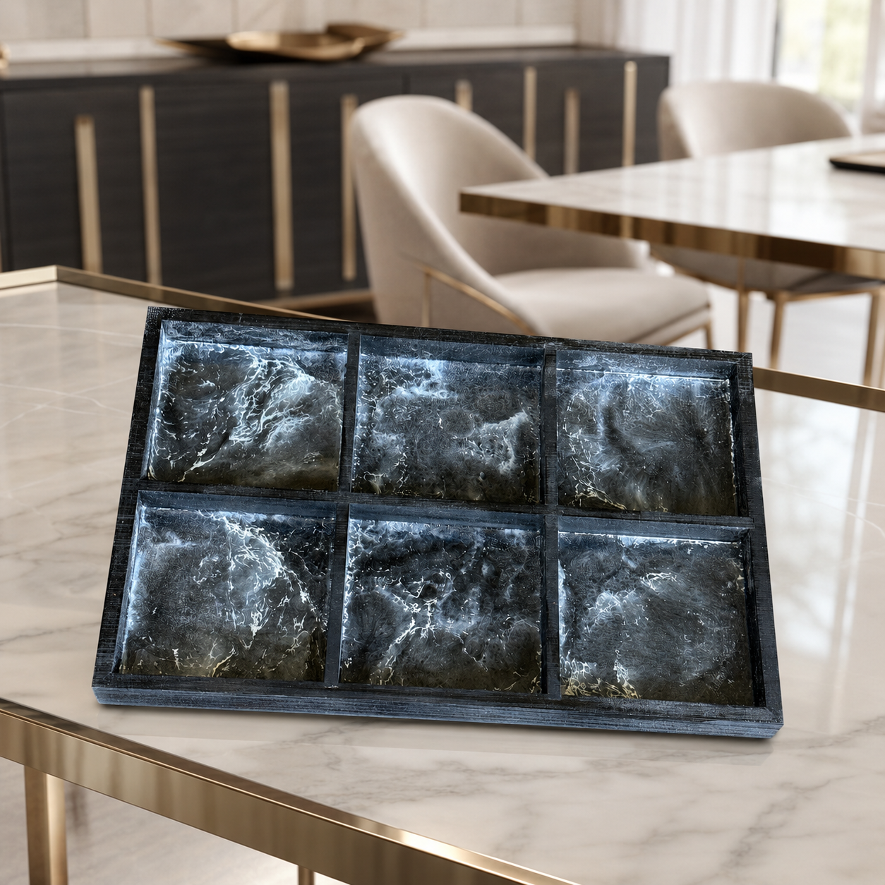Geode Design Sectioned Serving Tray – Handmade Epoxy Resin Organizer