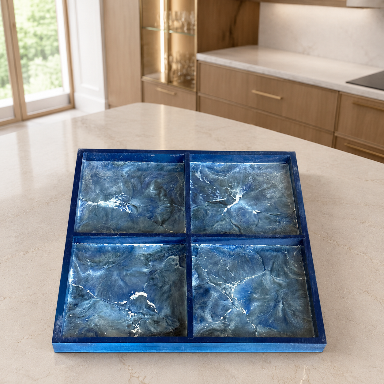 Geode Design Sectioned Serving Tray – Handmade Epoxy Resin Organizer