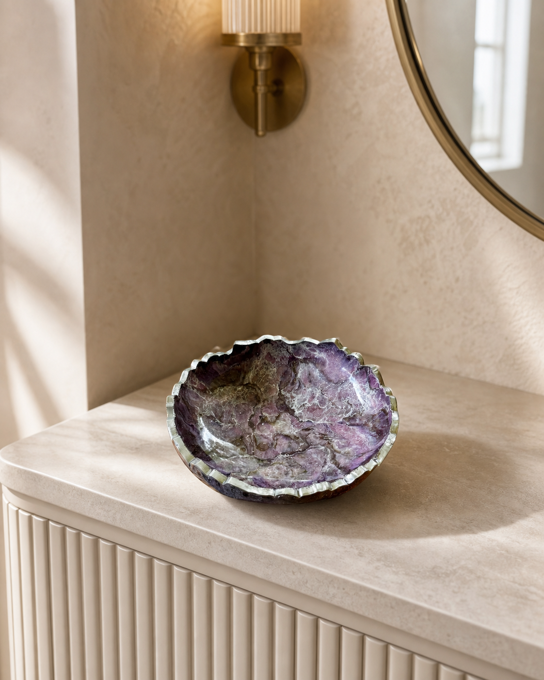 Small Purple and Brown bowl, 8x2" geode design epoxy resin