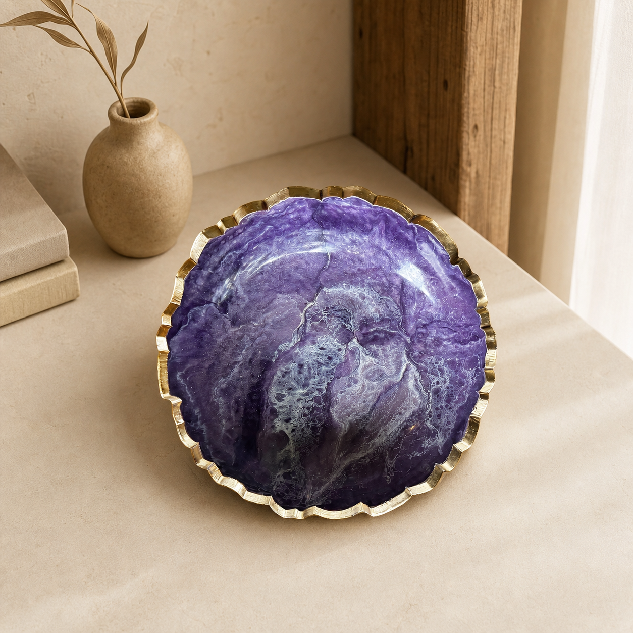 Small Purple bowl, 8x2" geode design epoxy resin