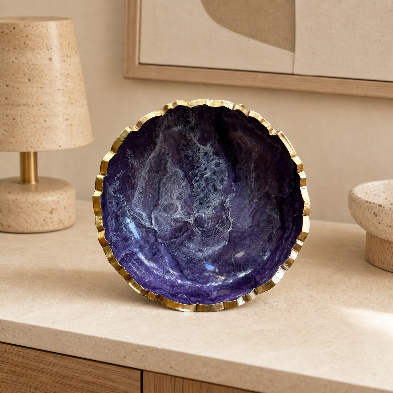 Small Purple bowl, 8x2" geode design epoxy resin