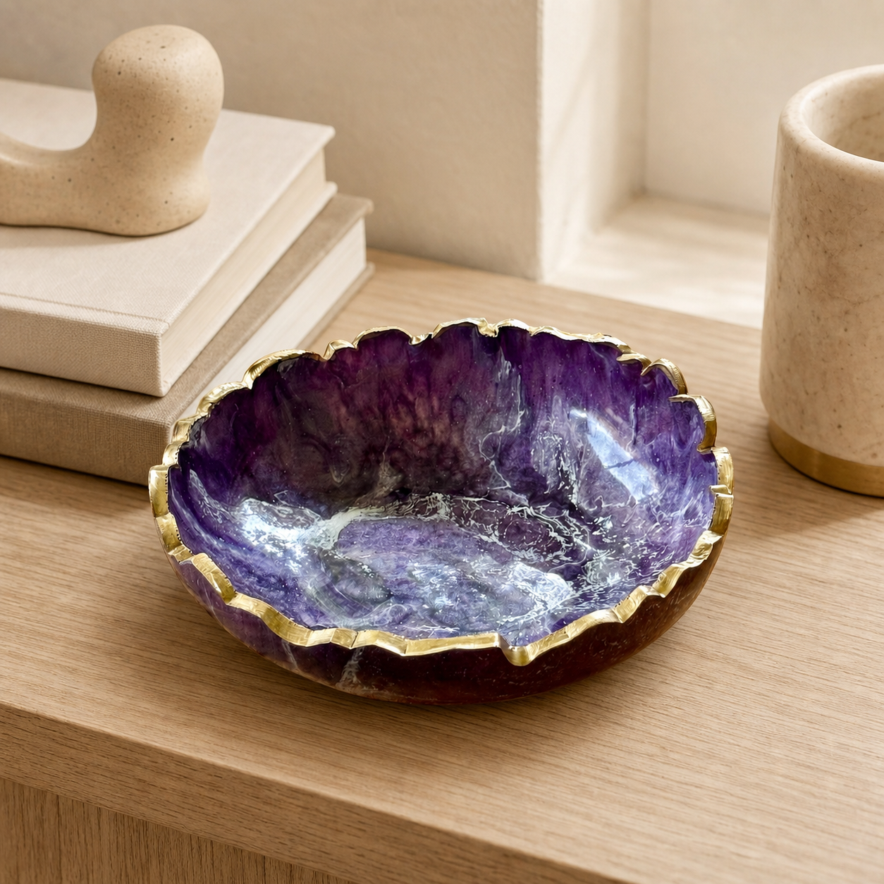 Small Purple bowl, 8x2" geode design epoxy resin