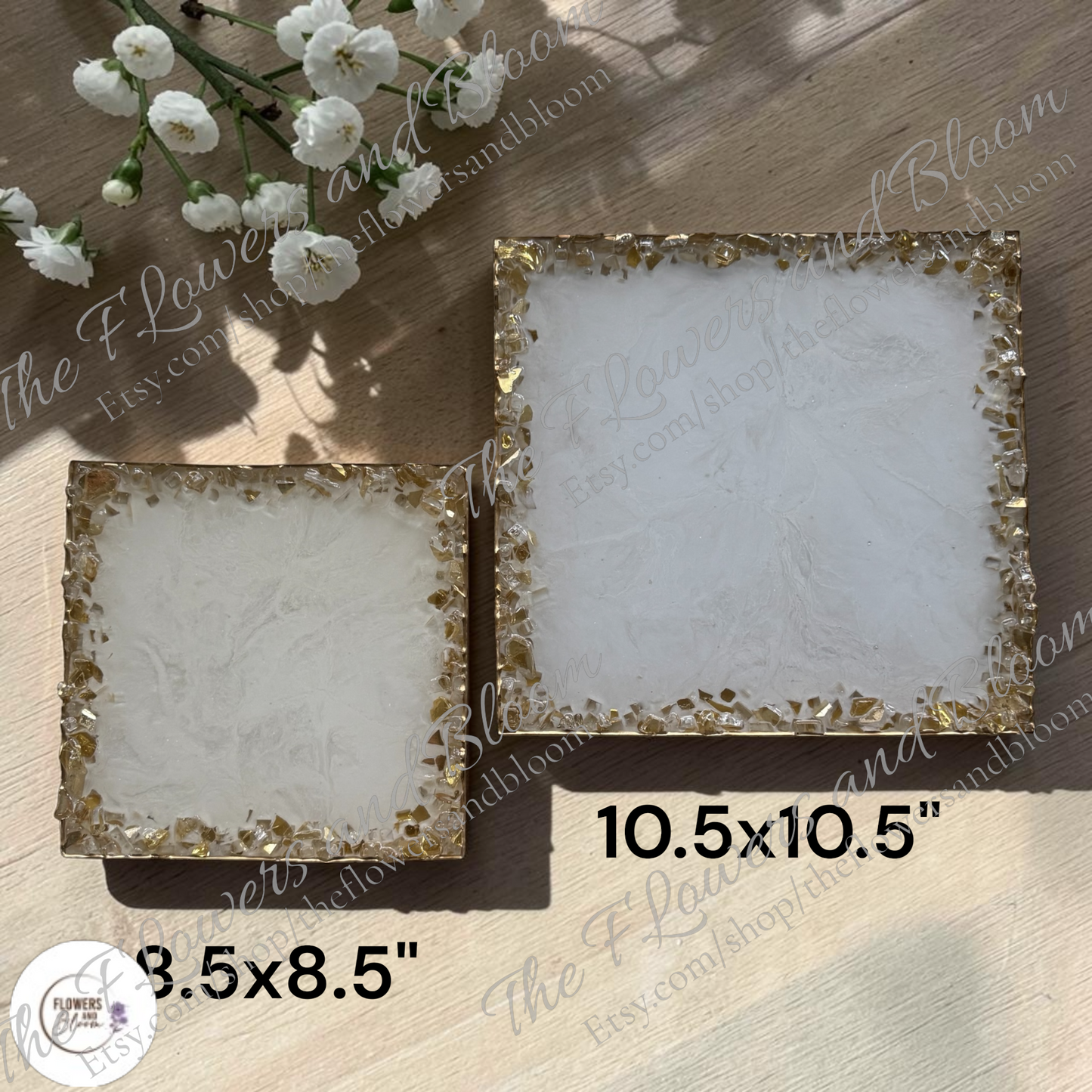 White square tray handmade epoxy resin geode design, 3 sizes
