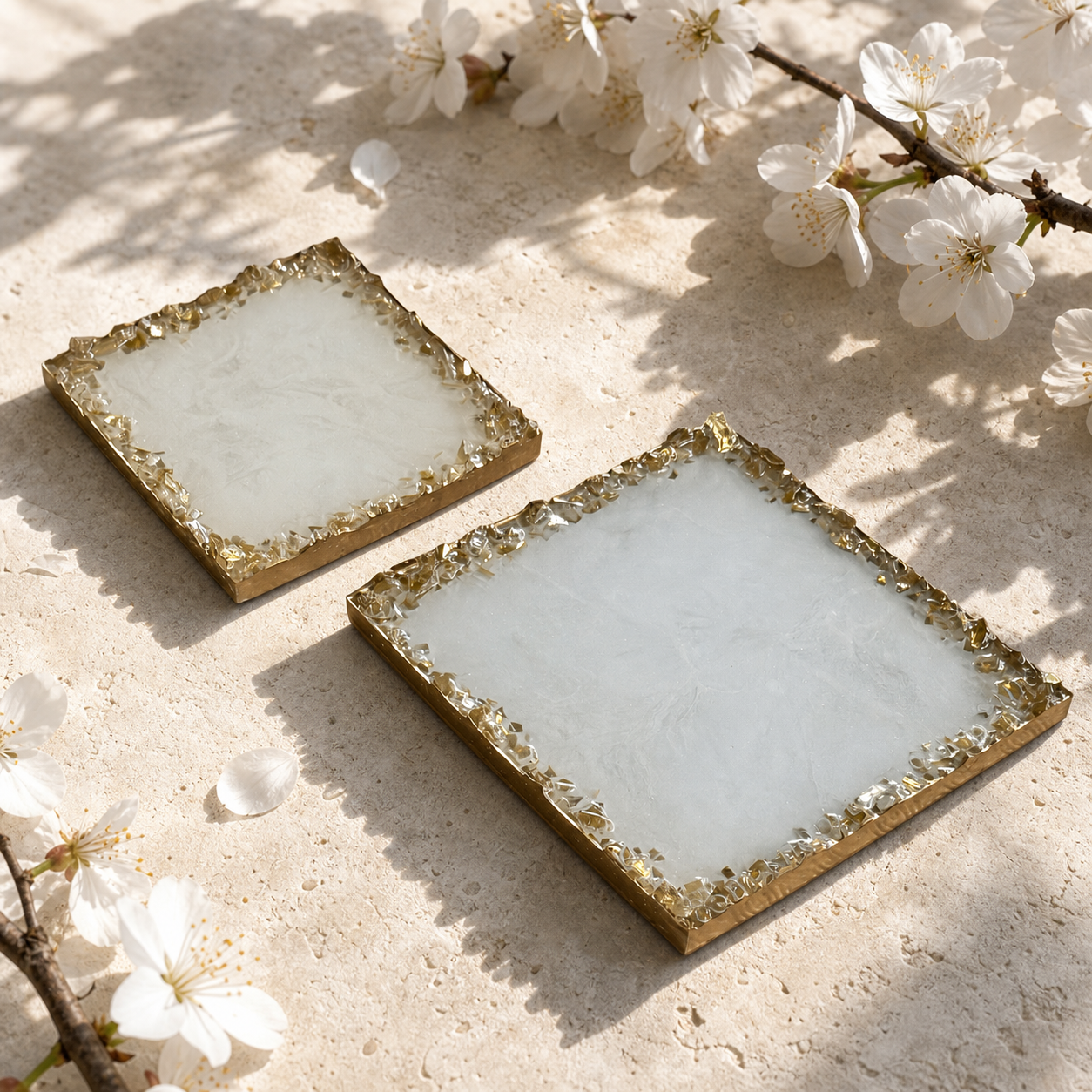 White square tray handmade epoxy resin geode design, 3 sizes